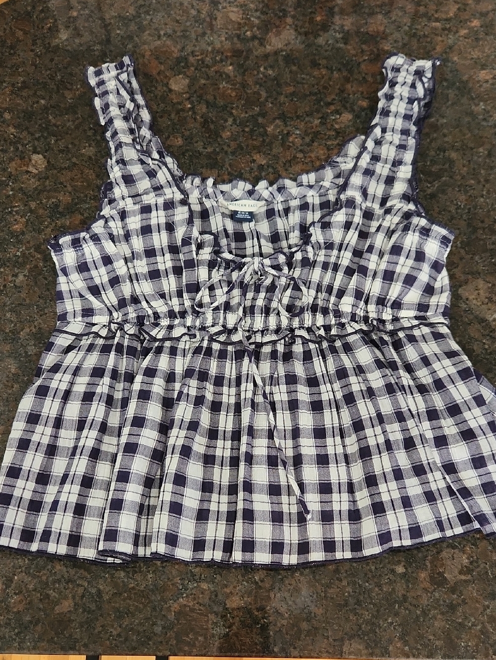 American Eagle Outfitters Navy and White Plaid Tank Top